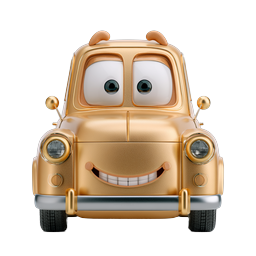 Golden Cartoon Car Character - Cute 3D Animated Icon