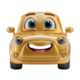 Golden Cartoon Car Character - 3D Pixar-Style Icon