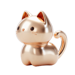 Golden Metallic Cat 3D Icon - Luxury Lucky Charm
