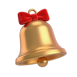 Golden Christmas Bell with Red Bow - Holiday Icon