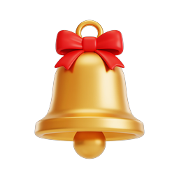 Golden Christmas Bell Icon with Red Bow | Holiday Decoration