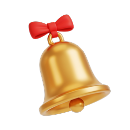 Golden Christmas Bell with Red Bow - Festive Holiday Icon