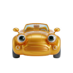 Golden Convertible Car Icon - 3D Cartoon Style