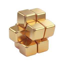 Golden Cubes Stack Icon - Premium 3D Metal Design