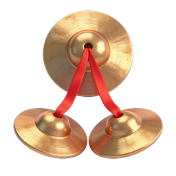 Golden Brass Cymbals with Red Ribbon Icon | Music
