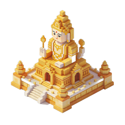 Golden Voxel Deity Icon - Isometric Temple Throne