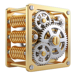 Golden Gear Mechanism 3D Icon | Mechanical Engineering