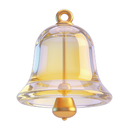 Golden Glass Bell Icon - Premium 3D Notification Symbol