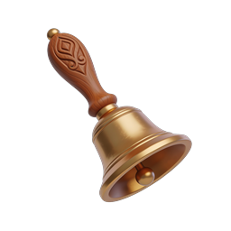 Golden Hand Bell Icon - Vintage Brass Service Bell 3D