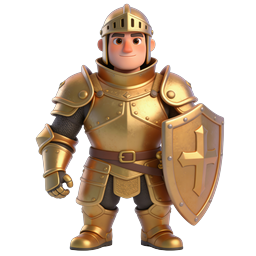 Golden Knight Warrior 3D Cartoon Icon with Cross Shield