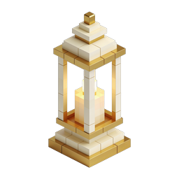 Golden Isometric Lantern 3D Icon | Voxel Block Style