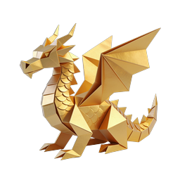 Golden Origami Dragon 3D Icon - Fantasy Paper Art