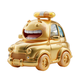 Golden Cartoon Police Car Character Icon - 3D Render