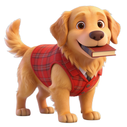 Cute Golden Puppy with Book Icon - 3D Cartoon Style