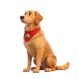 Icono de perro golden retriever de camping - estilo dibujo animado 3D