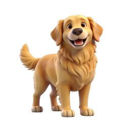 Cute Golden Retriever Dog 3D Icon - Happy Pet Illustration