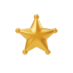 Golden Sheriff Star Badge Icon - 3D Realistic Design