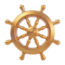 Golden Ship Wheel Icon - Maritime Helm 3D Illustration