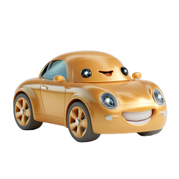 Golden Smiley Cartoon Car Icon - 3D Rendered Character Vehicle