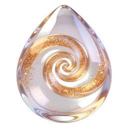 Icona a goccia di vetro a spirale dorata - Rendering 3D di lusso