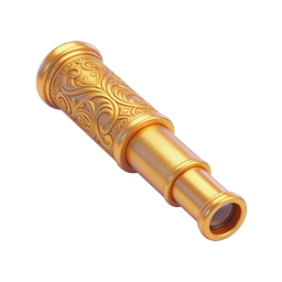 Ornate Golden Spyglass Telescope 3D Icon