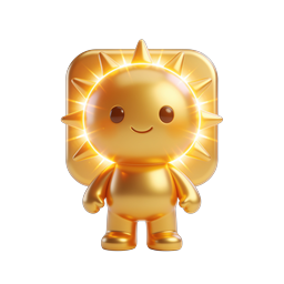 黄金の太陽キャラクター 3D アイコン - 可愛いカワイイマスコット