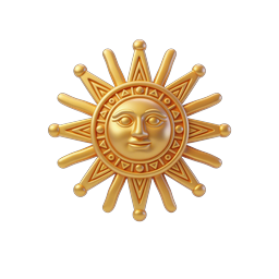 Ornate Golden Sun Face Icon - 3D Metallic Design
