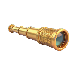 Golden Telescope 3D Icon - Vintage Brass Spyglass