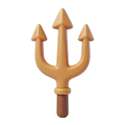 Golden Trident 3D Clay Icon - Mythology Symbol