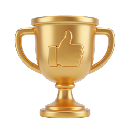 Icône de trophée doré avec prix pouce levé