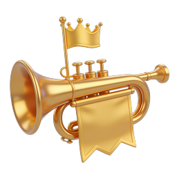 Golden Royal Trumpet Crown Icon | Premium 3D Music Symbol