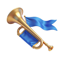 Golden Trumpet with Blue Flag 3D Icon