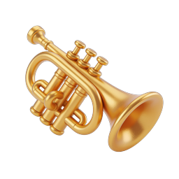 Golden Trumpet Icon - 3D Realistic Musical Instrument
