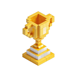 Golden Voxel Trophy Icon - 3D Pixel Art Award