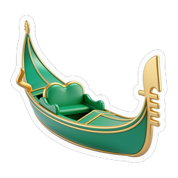 Venezianisches Gondelboot 3D-Icon mit Goldrand-Design