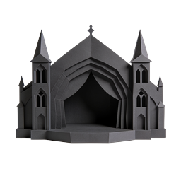 ไอคอน 3D งานกระดาษมหาวิหารโกธิคสีดำ