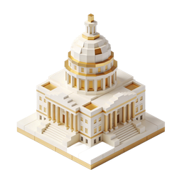 Stylized Capitol Building Icon in White and Gold Colors