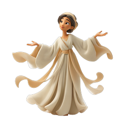 Graceful Dancing Woman in Flowing Cream Gown 3D Icon