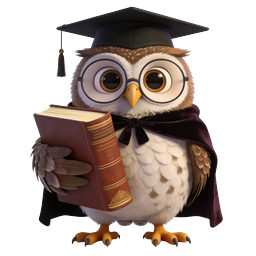 Graduate Owl Mascot with Book and Cap Icon