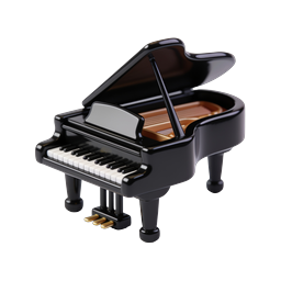 3D Grand Piano Icon - Glossy Black Musical Instrument