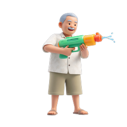 Grandfather with Water Gun - Playful 3D Character Icon