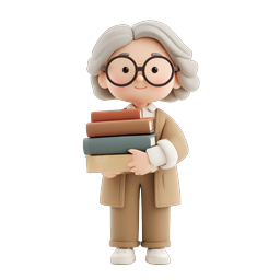 Adorable Grandma with Books 3D Character Icon
