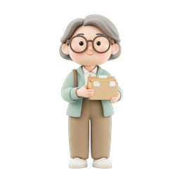 Friendly Grandma with Clipboard 3D Icon - Elderly Office Character