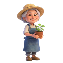 Charming Grandmother Gardener 3D Character Icon
