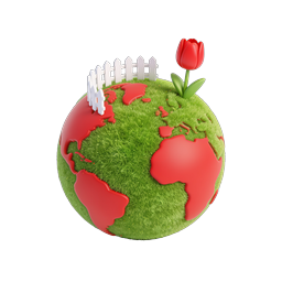 Grass-Covered Earth Globe with Tulip 3D Icon