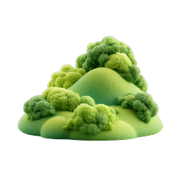 Grass Hill with Bushes - 3D Nature Icon | Soft Landscape
