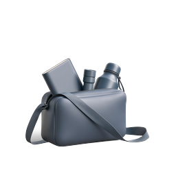 Gray Crossbody Bag 3D Icon with Notebook & Bottle
