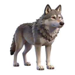 3D Gray Wolf Character - Realistic Wildlife Icon