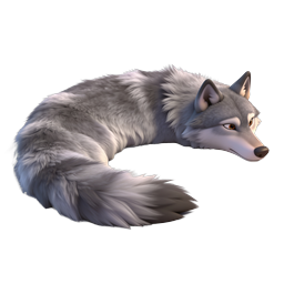 Realistic Gray Wolf Resting 3D Icon | Wildlife Animal