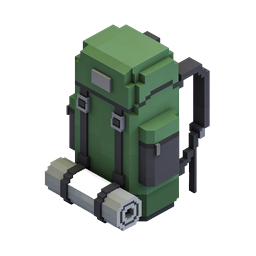Green Voxel Backpack Icon - Isometric 3D Gaming Asset